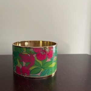 RARE Lilly Pulitzer Tropical Wide Band Bracelet Pink Flowers Green Frogs